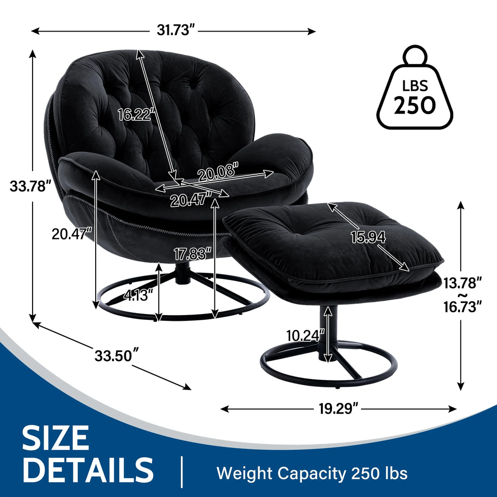 Black Velvet Swivel Accent Chair with Ottoman Y370916