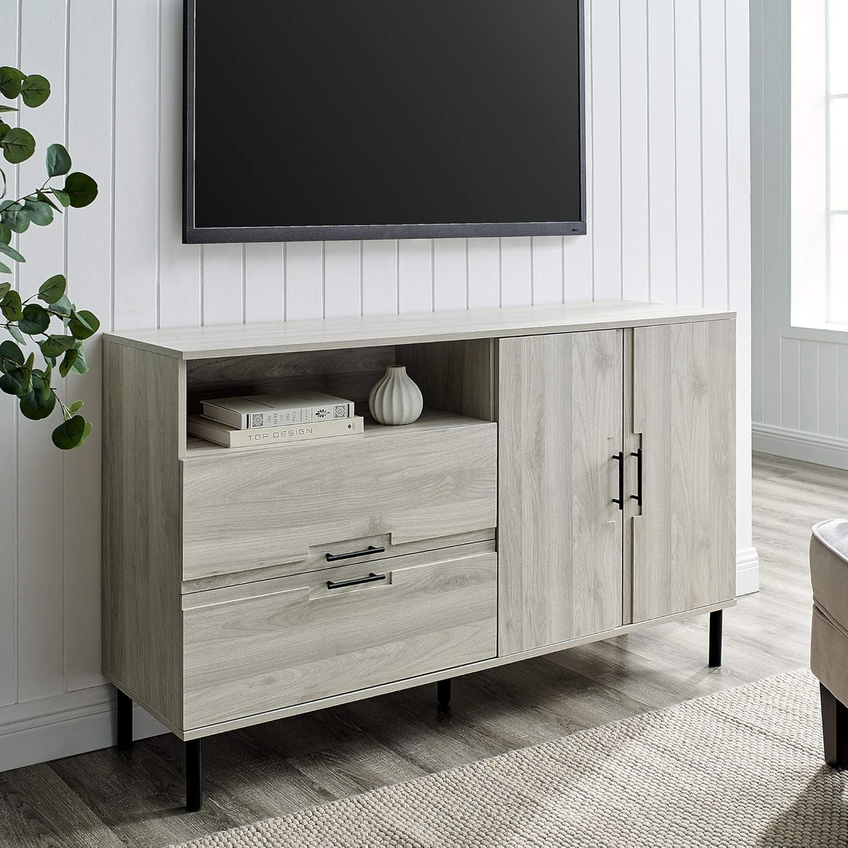 56 Birch Storage Sideboard Cabinet with 2 Drawer I4732