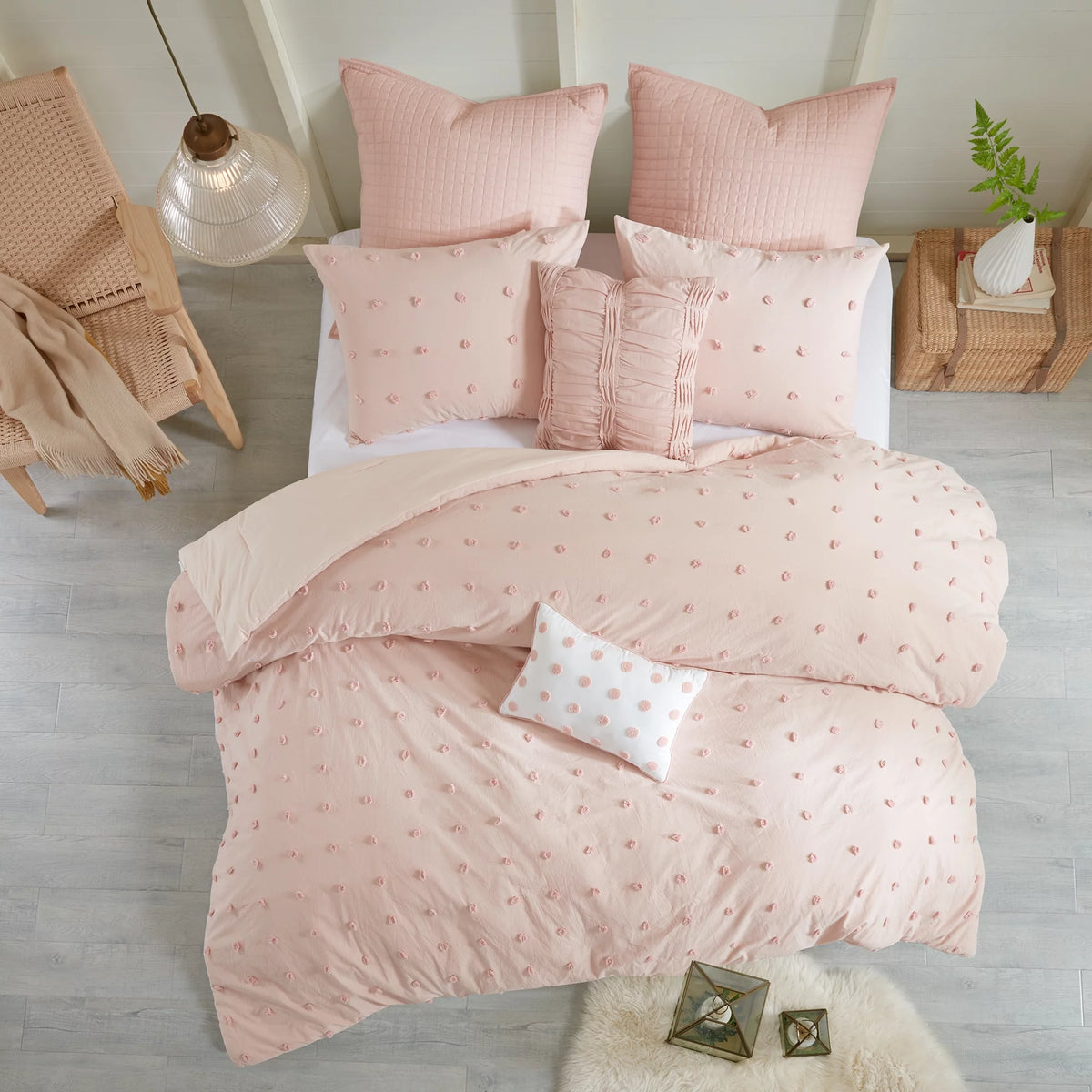 Cotton Jacquard Pink 5-Piece Comforter Set B3626