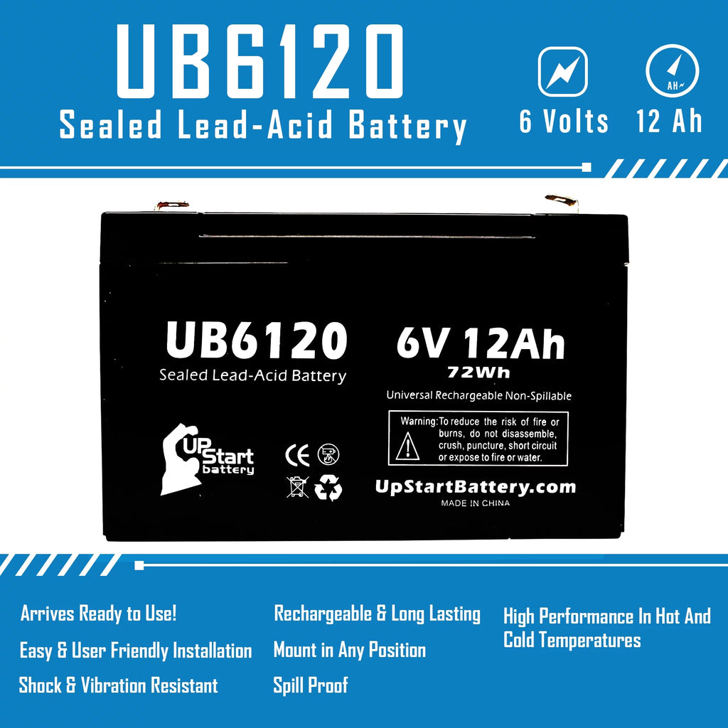 6V 12Ah Sealed Lead Acid Battery with F1 to F2 Terminal Adapters S3812