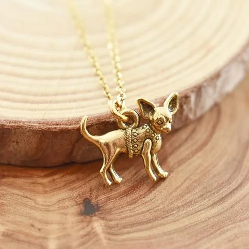 24K Gold Plated Pewter Chihuahua Necklace S69656