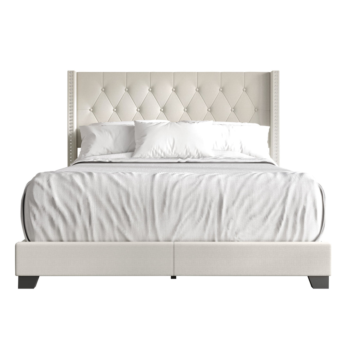 Blue Linen Upholstered Wingback Bed P125696