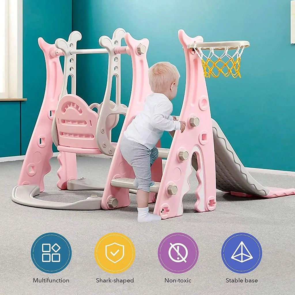 4 in 1 Toddler Slide and Swing Set with Basketball M414