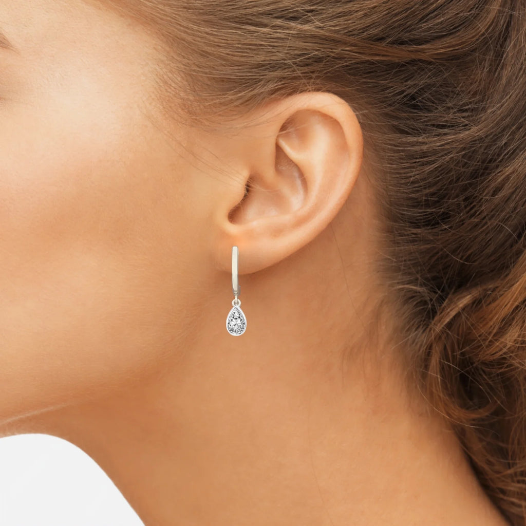 1 Carat Pear Shape Lab Grown Diamond Dangle Earring in 14K White Gold A559