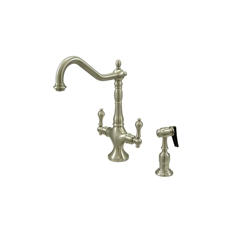 Satin Nickel Double Handle Kitchen Faucet with Brass Sprayer F94241