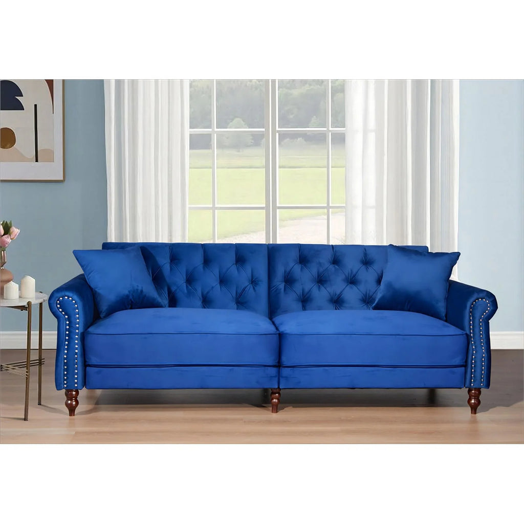 Blue Velvet Convertible Sofa Bed A9106