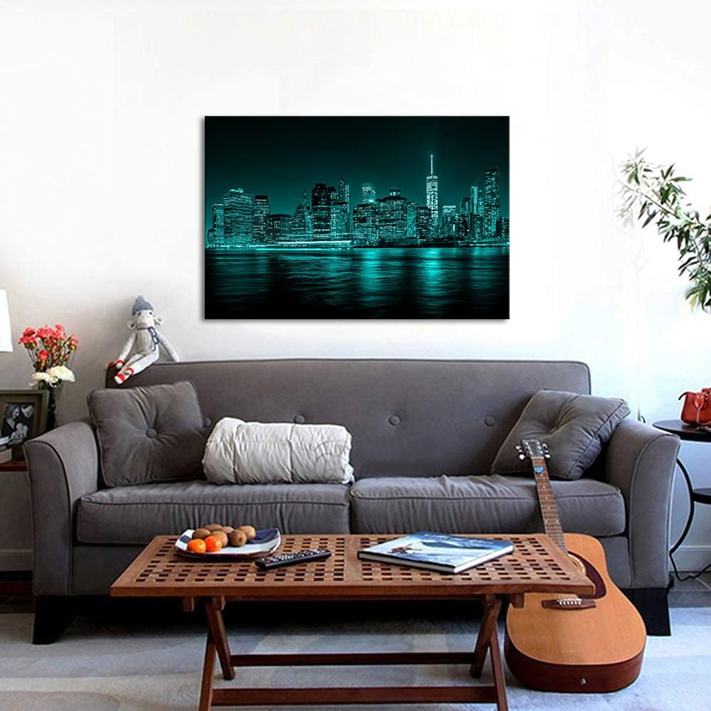 Teal Cityscape Canvas Wall Art 24x36 H3666