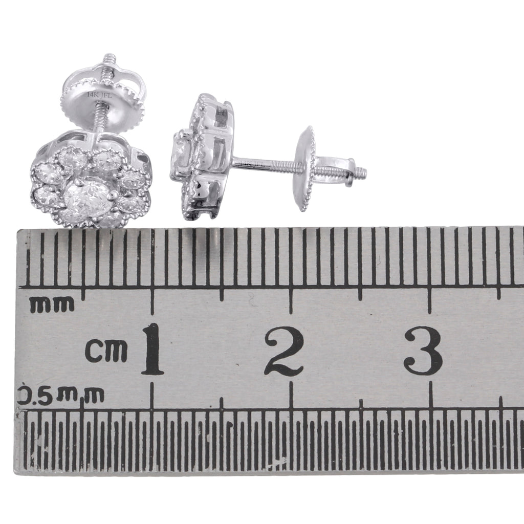 14K White Gold Solitaire Diamond Flower Stud Earrings 1 CT. A4619