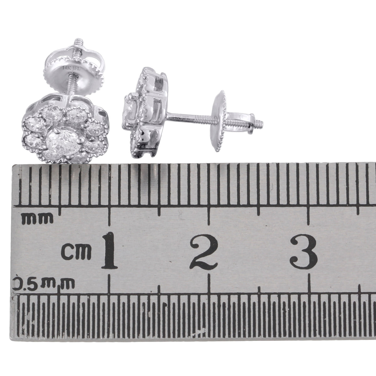 14K White Gold Solitaire Diamond Flower Stud Earrings 1 CT. A4619