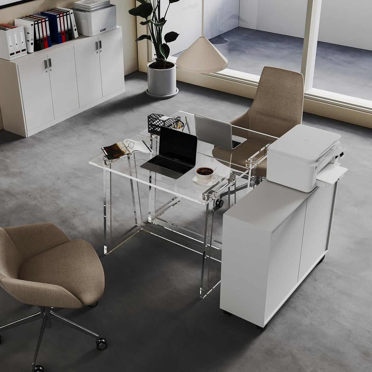Clear Acrylic Desk 35.4 Inch with Trapezoid-shaped Legs L8781
