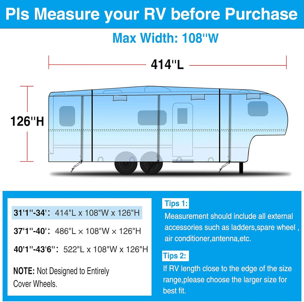 Rip-Stop 5th Wheel RV Cover Waterproof Polyester Pack of 2 U582