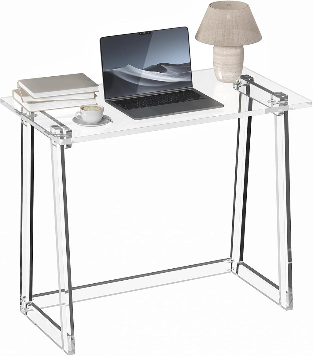 Clear Acrylic Desk 35.4 Inch with Trapezoid-shaped Legs L8781