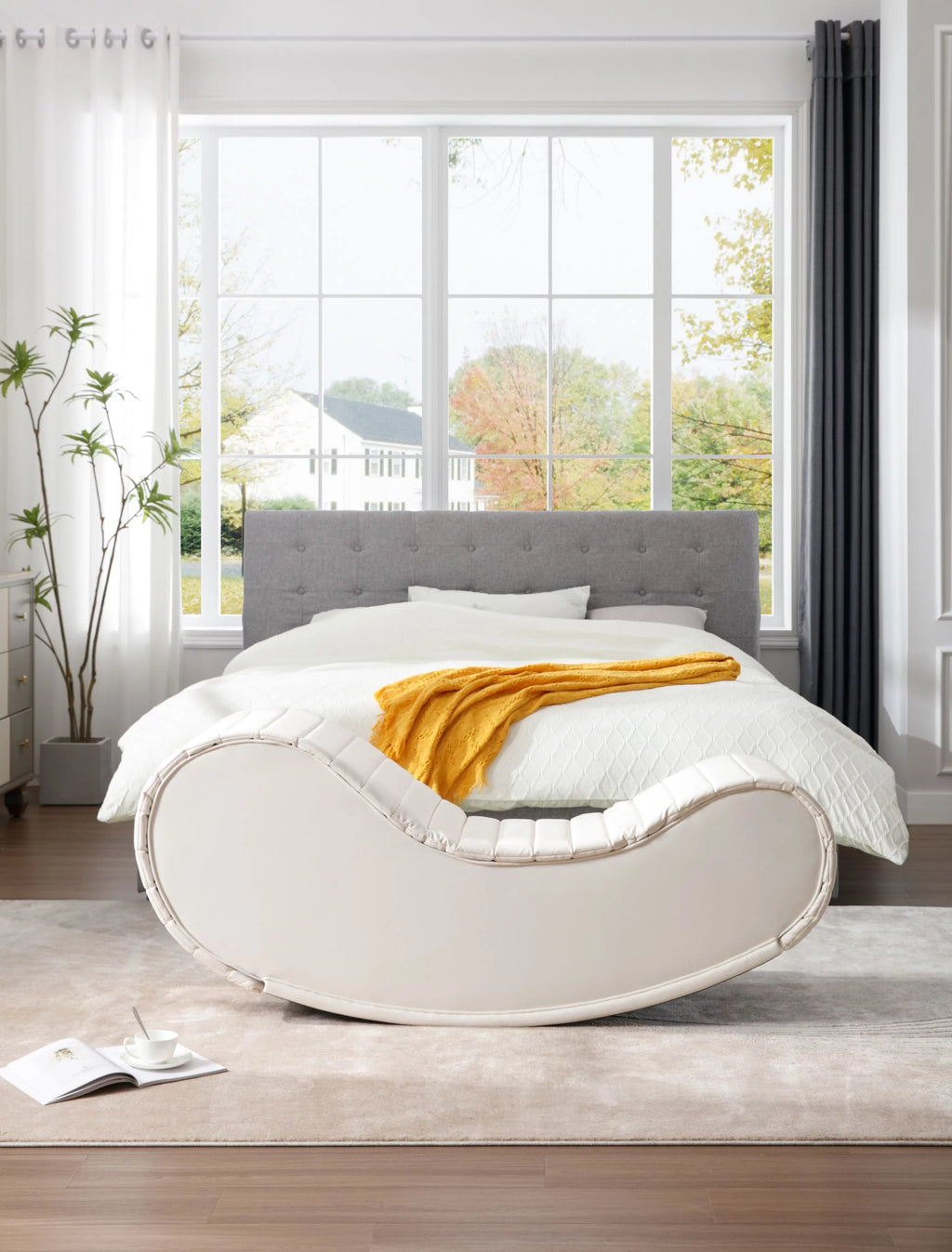 White & Black Faux Leather Curved Sofa A9615