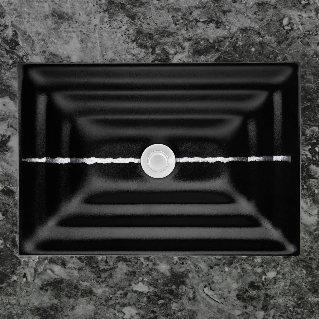 Black Glass Rectangular Sink with Silver Accent Y354843