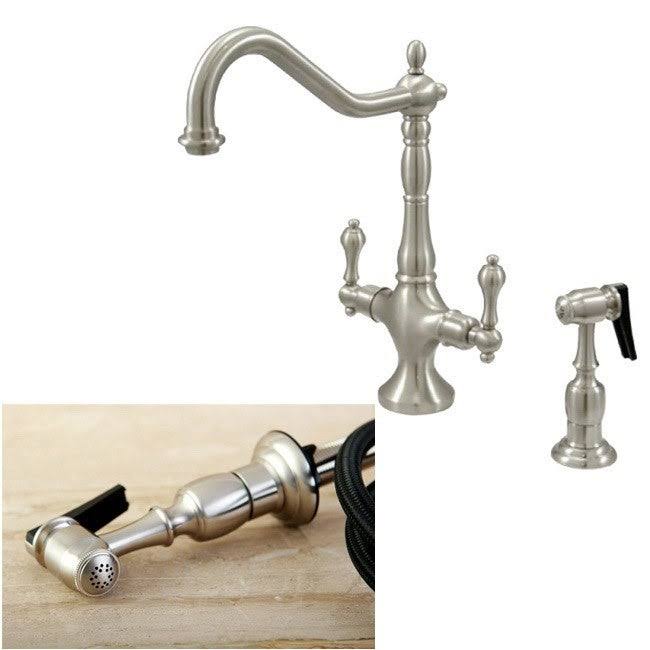 Satin Nickel Double Handle Kitchen Faucet with Brass Sprayer F94241