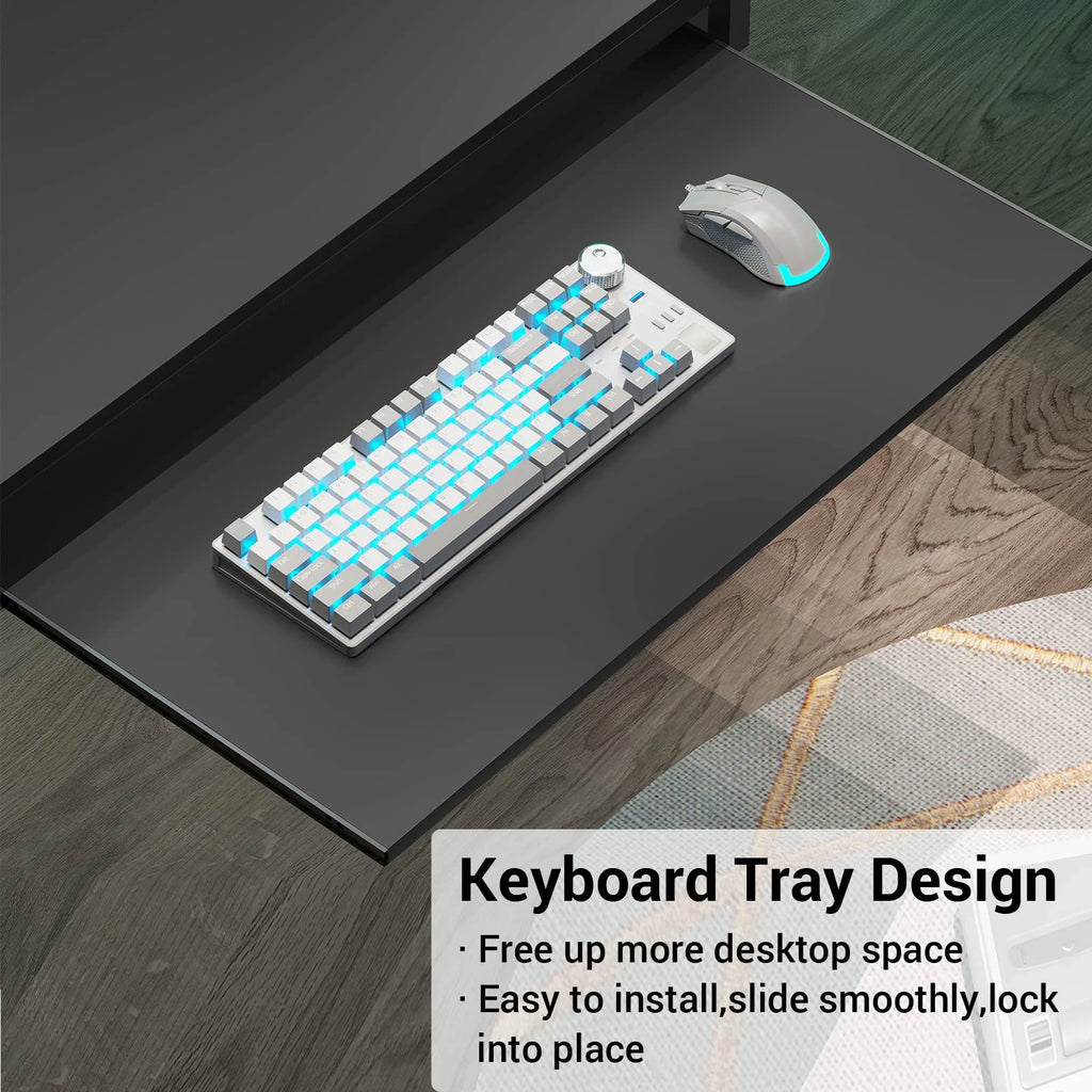 L Shaped Gaming Desk with Power Outlets and LED Strip, Black S483693