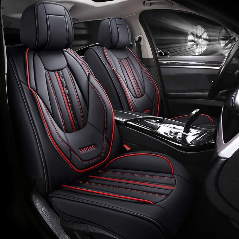 Black-red PU Leather 5 Seats Full Set Car Seat Covers S80508