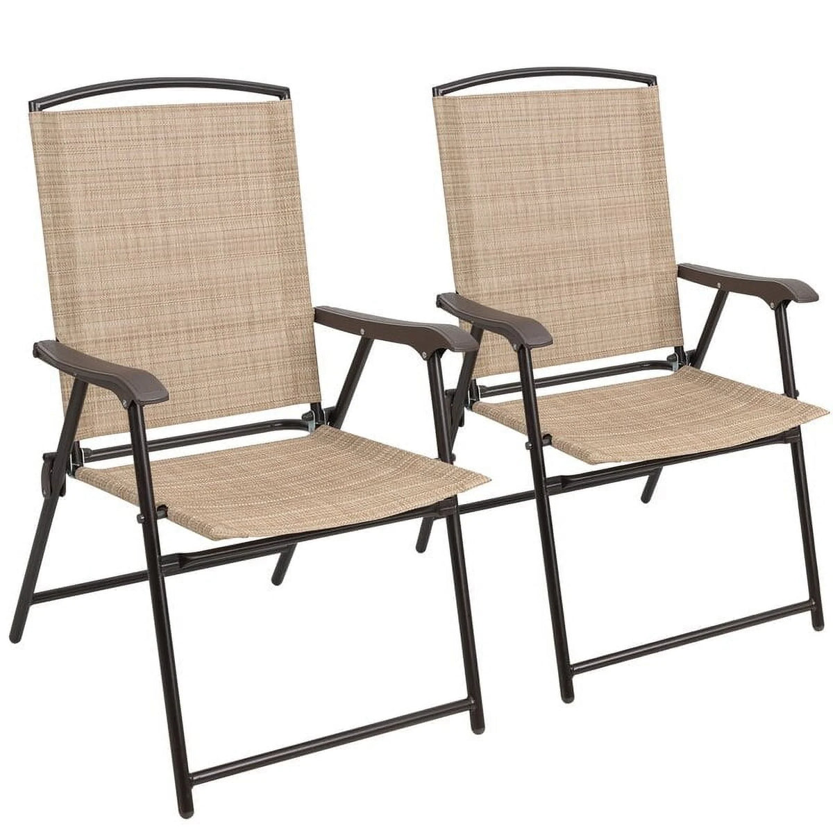 Beige 2 Pieces Textilene Patio Folding Chairs A62573
