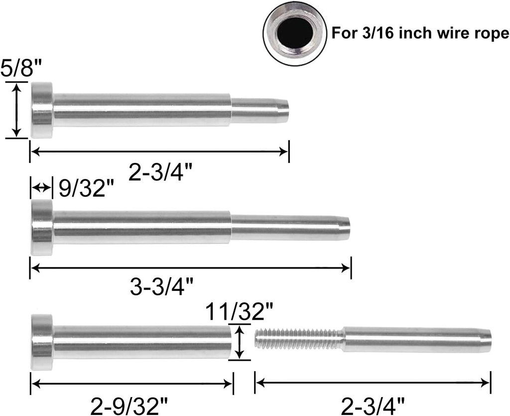 40 Pack Stainless Steel Invisible Receiver and Swage Stud End for 3/16 Inch Cable Railing M34746