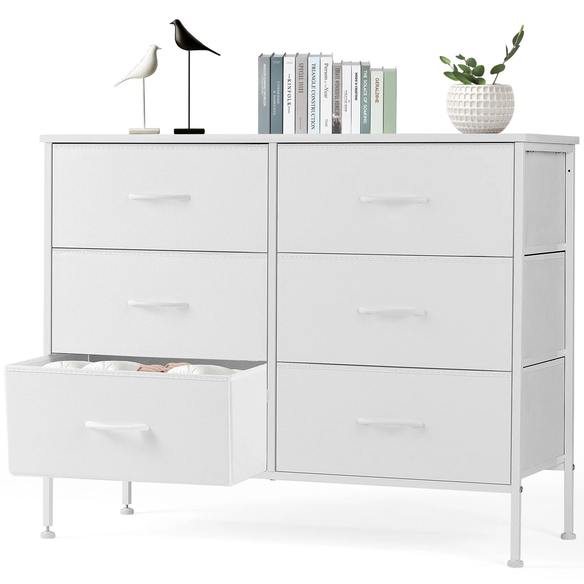 Black 5 Drawer Fabric Dresser with Wood Top N920425