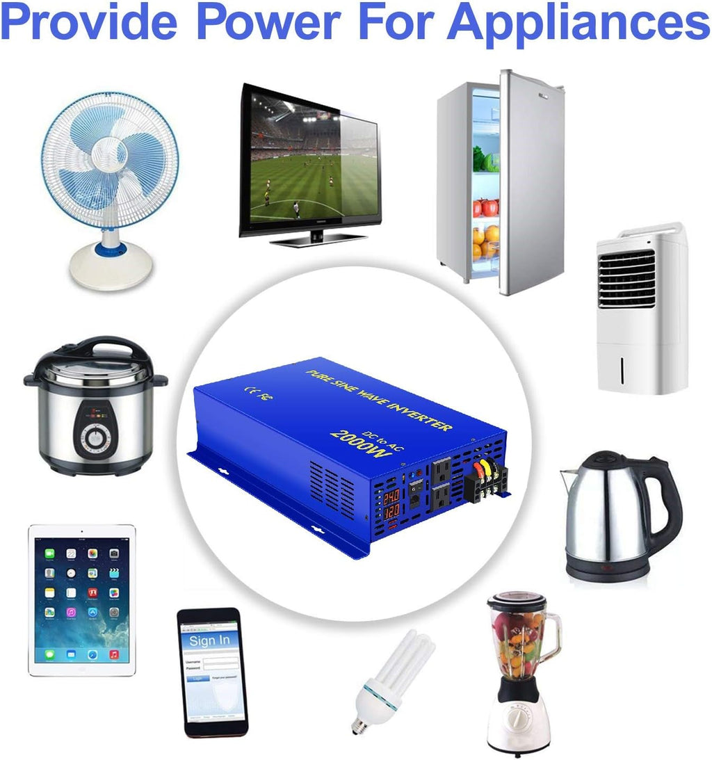 2000W Pure Sine Wave Power Inverter 24V DC to AC 120V with Remote Switch F209