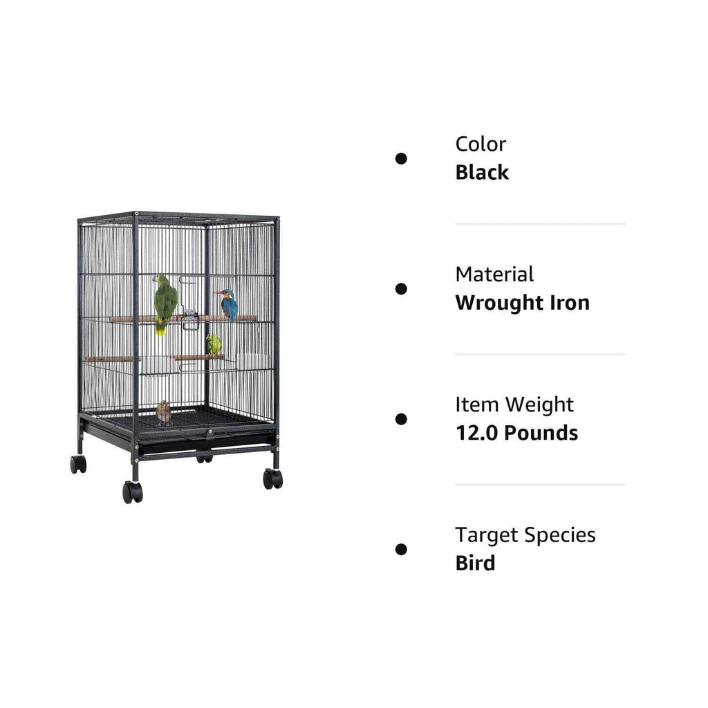 35-inch Wrought Iron Bird Cage with Open Top and Rolling Stand L737