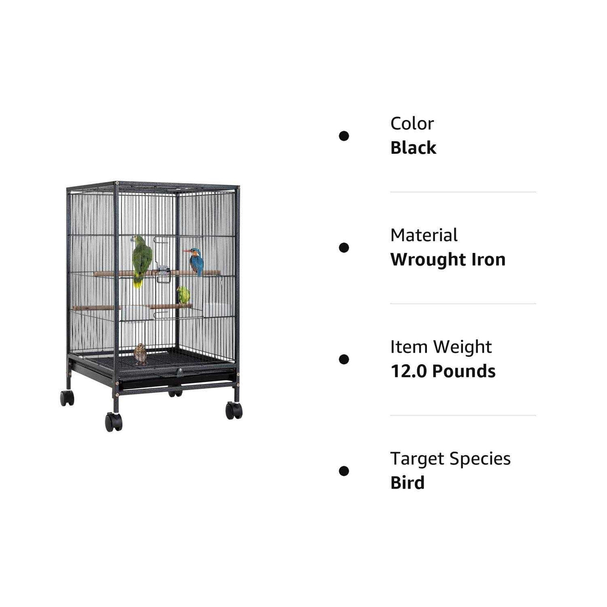 35-inch Wrought Iron Bird Cage with Open Top and Rolling Stand L737