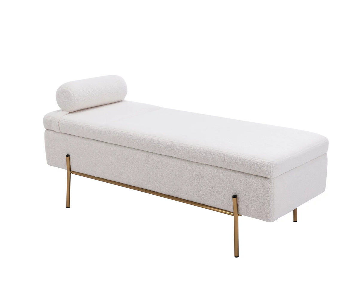 54 inches Faux Fur Upholstered Storage Bench with Gold Legs G4765