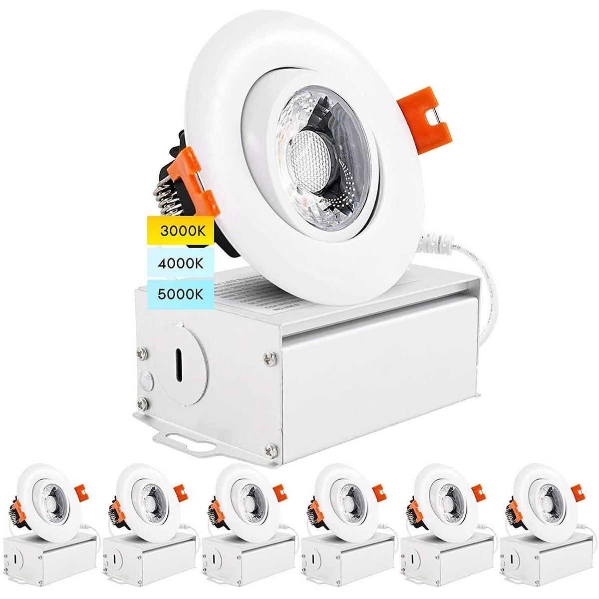 Adjustable LED Gimbal Recessed Lighting with J-Box 3 Color Selectable 8W 600lm Dimmable A29829