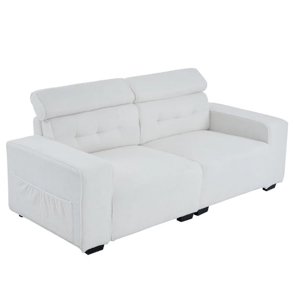 Off-White Teddy Velvet 2-Seat Sofa Bed with Detachable Armrests Z32591