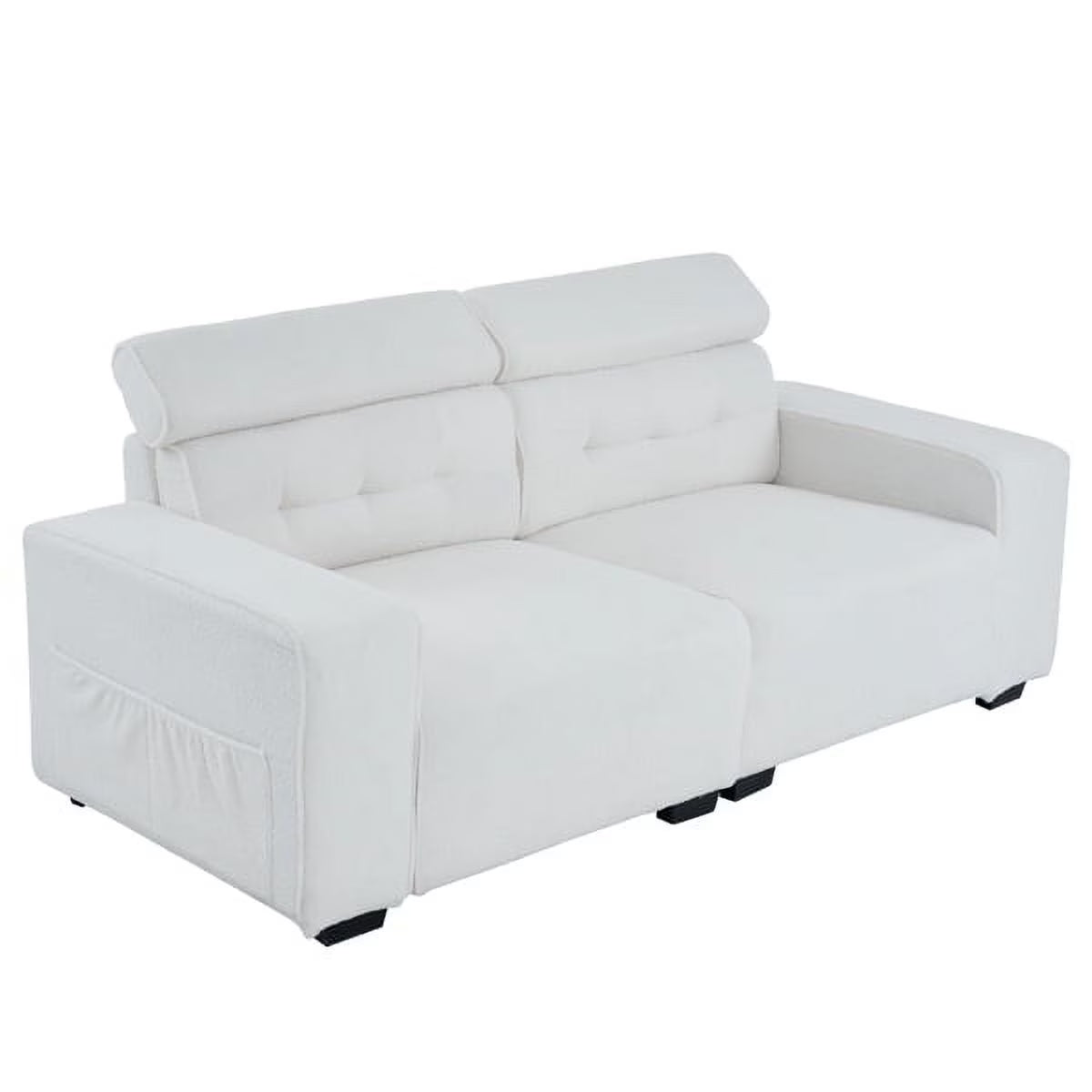 Off-White Teddy Velvet 2-Seat Sofa Bed with Detachable Armrests Z32591