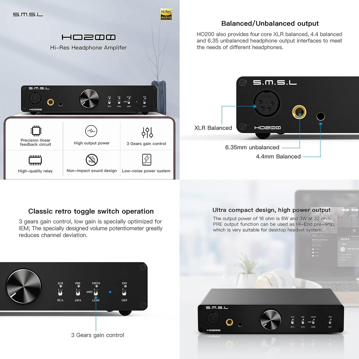 Hi-Res Balanced Headphone Amplifier with RCA/XLR Input 6.35mm 4.4mm XLR Balanced Output S35787