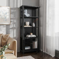 Black Wooden Bookcase And Storage Cabinet With Tempered Glass Doors And 3 Upper Shelves L2956