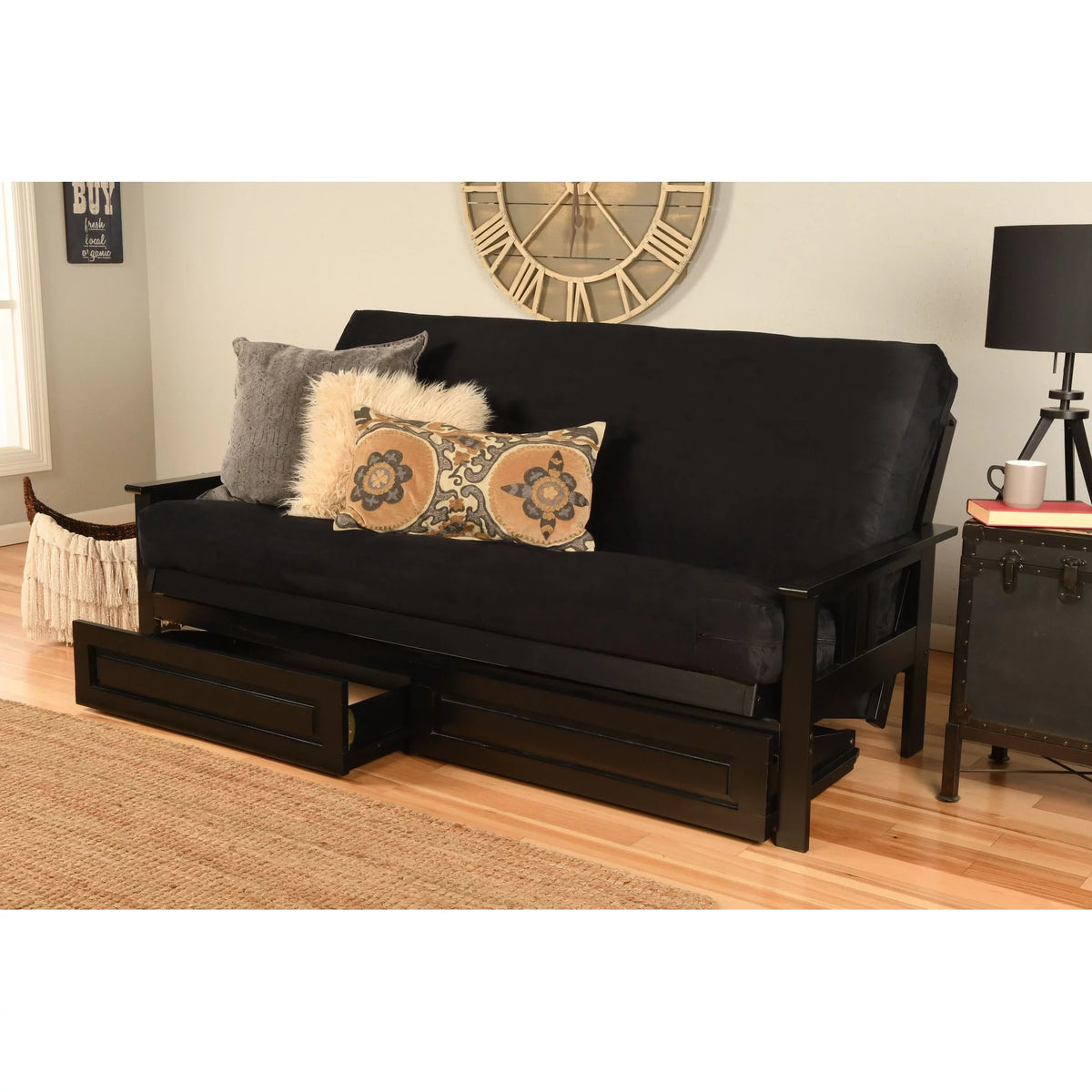 Black Sofa with Storage and Removable Mattress Cover A6619