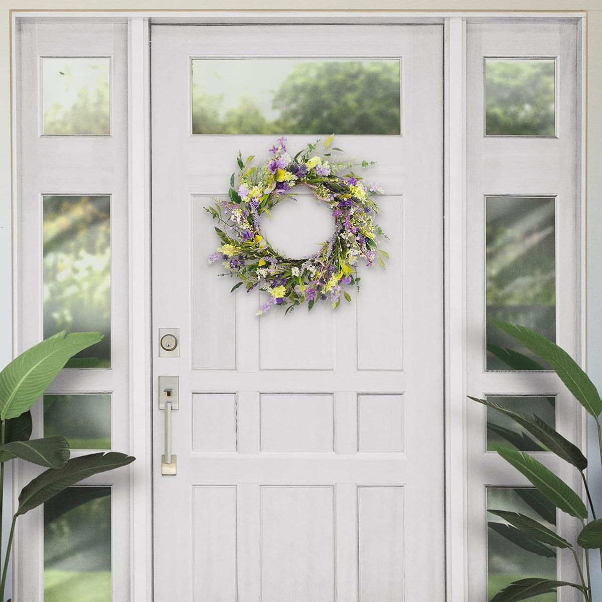24" Artificial Lavender Floral Door Wreath, Green/Purple O318298