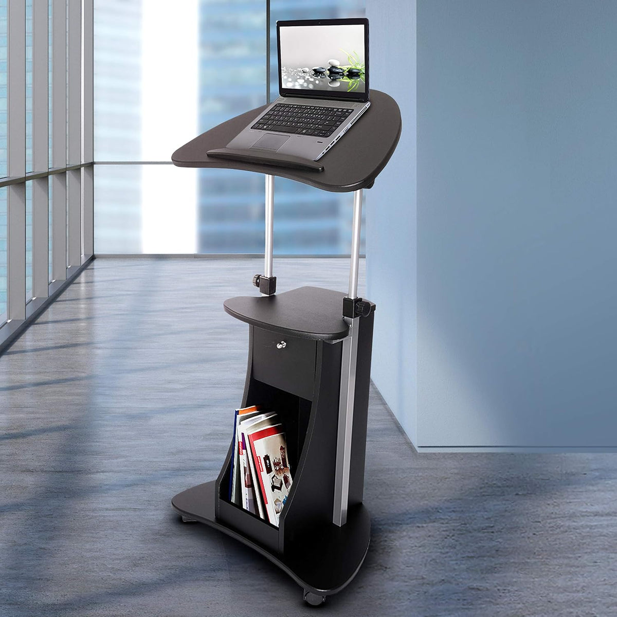 Black Sit-to-Stand Mobile Medical Laptop Computer Cart, Pack of 2 O99167