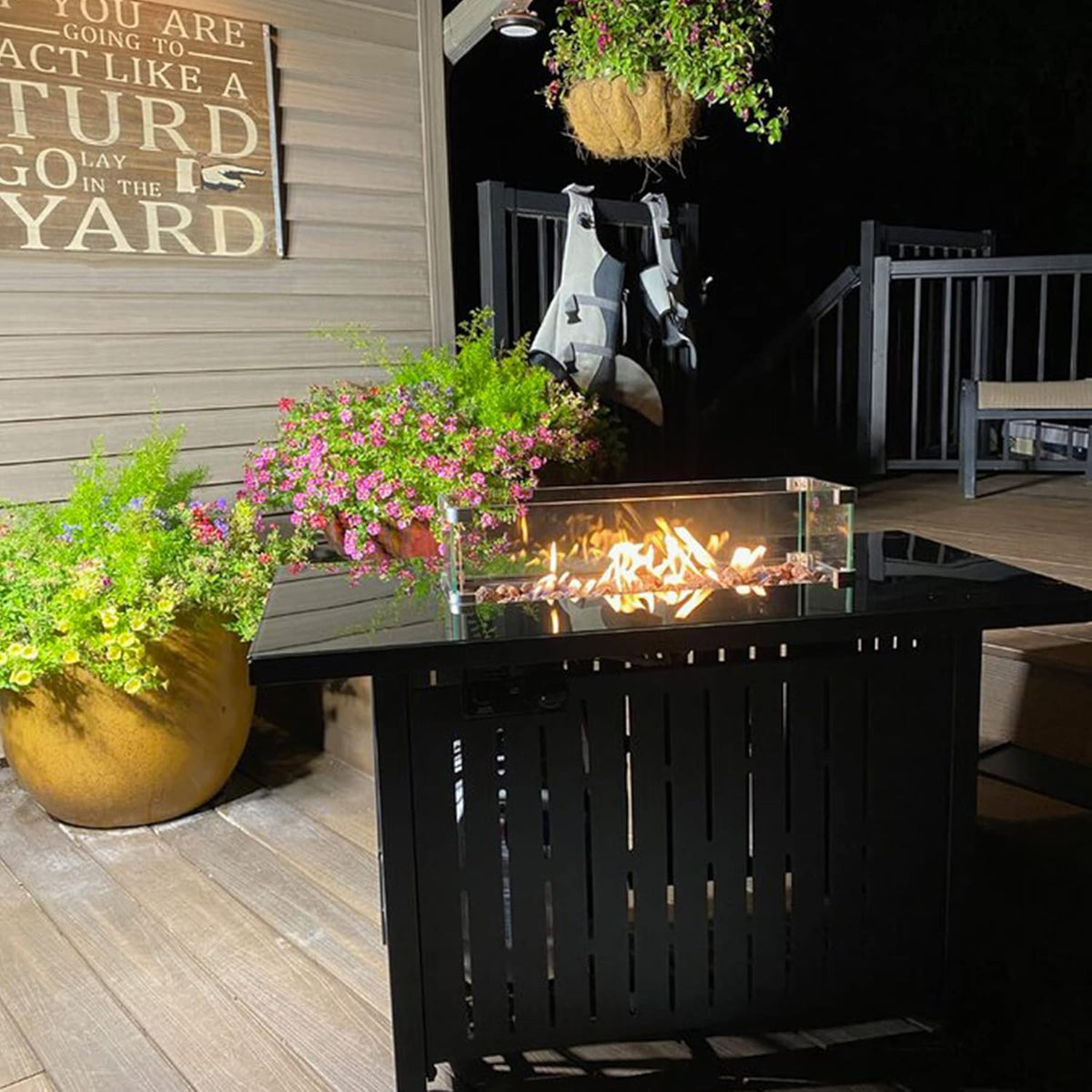 Propane Fire Pit Table, 43 Inch 50,000 BTU Auto-Ignition with Glass Wind Guard and Lava Stone G637