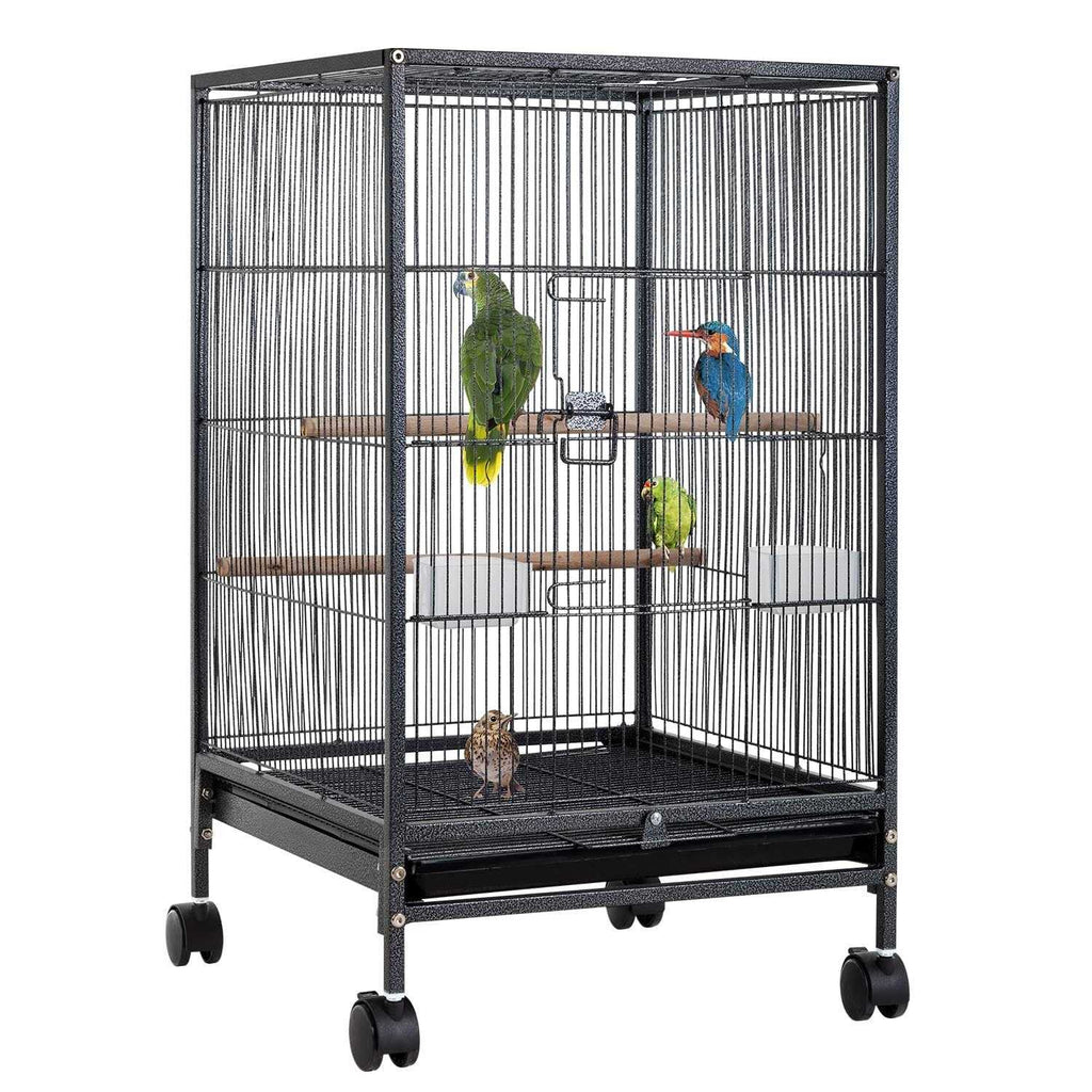 35-inch Wrought Iron Bird Cage with Open Top and Rolling Stand L737