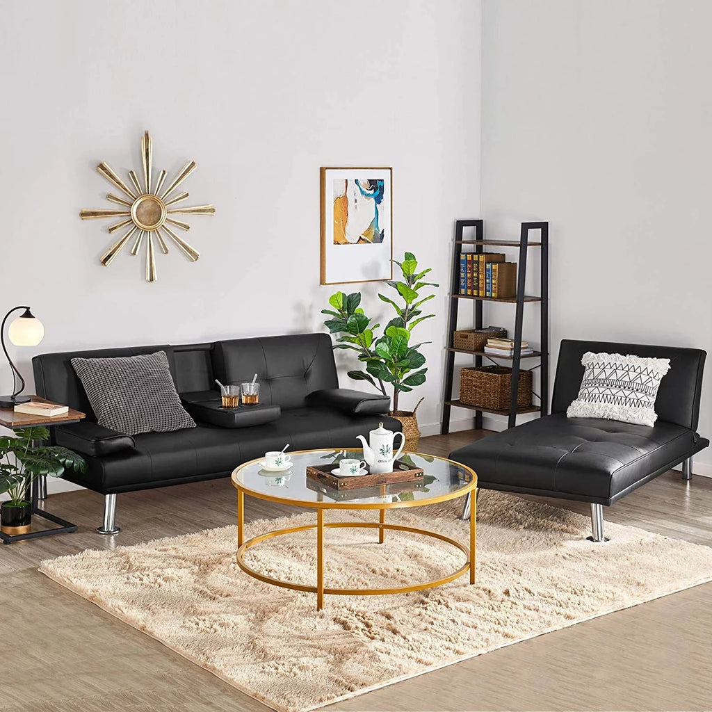 Black Faux Leather Sectional Sofa with Chaise Lounge U266114