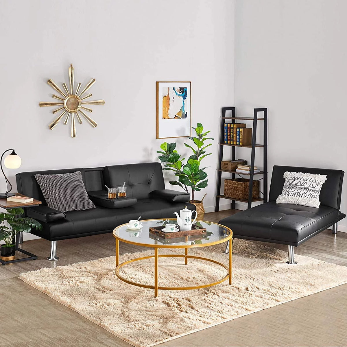 Black Faux Leather Sectional Sofa with Chaise Lounge U266114