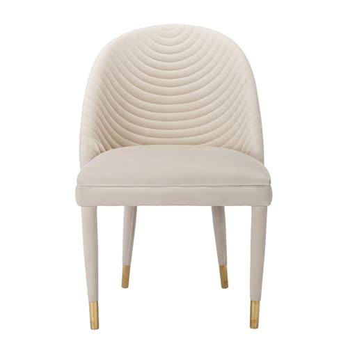Beige Velvet Set of 2 Dining Chairs with Solid Wood Legs Q42319