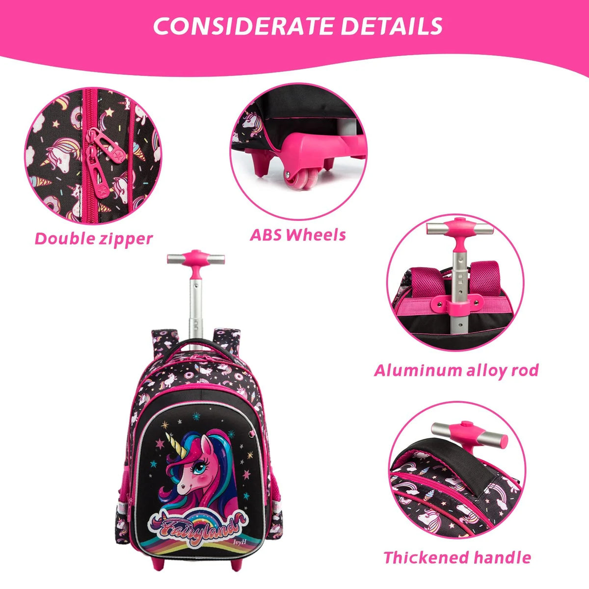 Black 3Pcs Rolling Backpack Set with Lunch Bag and Pencil Case Y581