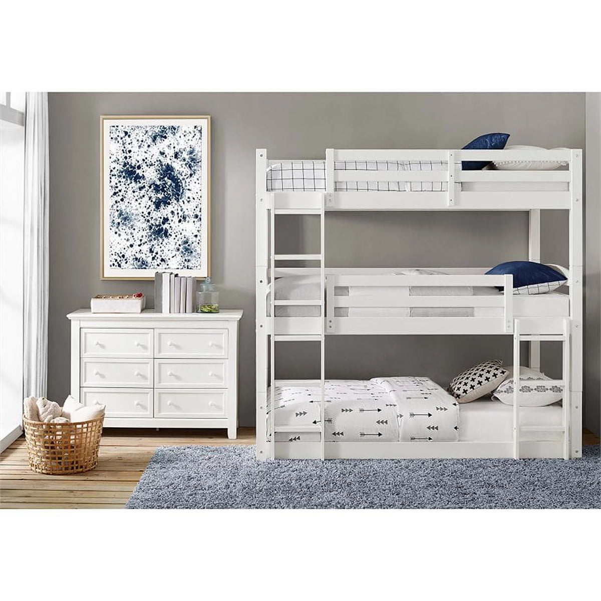 White Wood Twin Triple Bunk Bed P6864