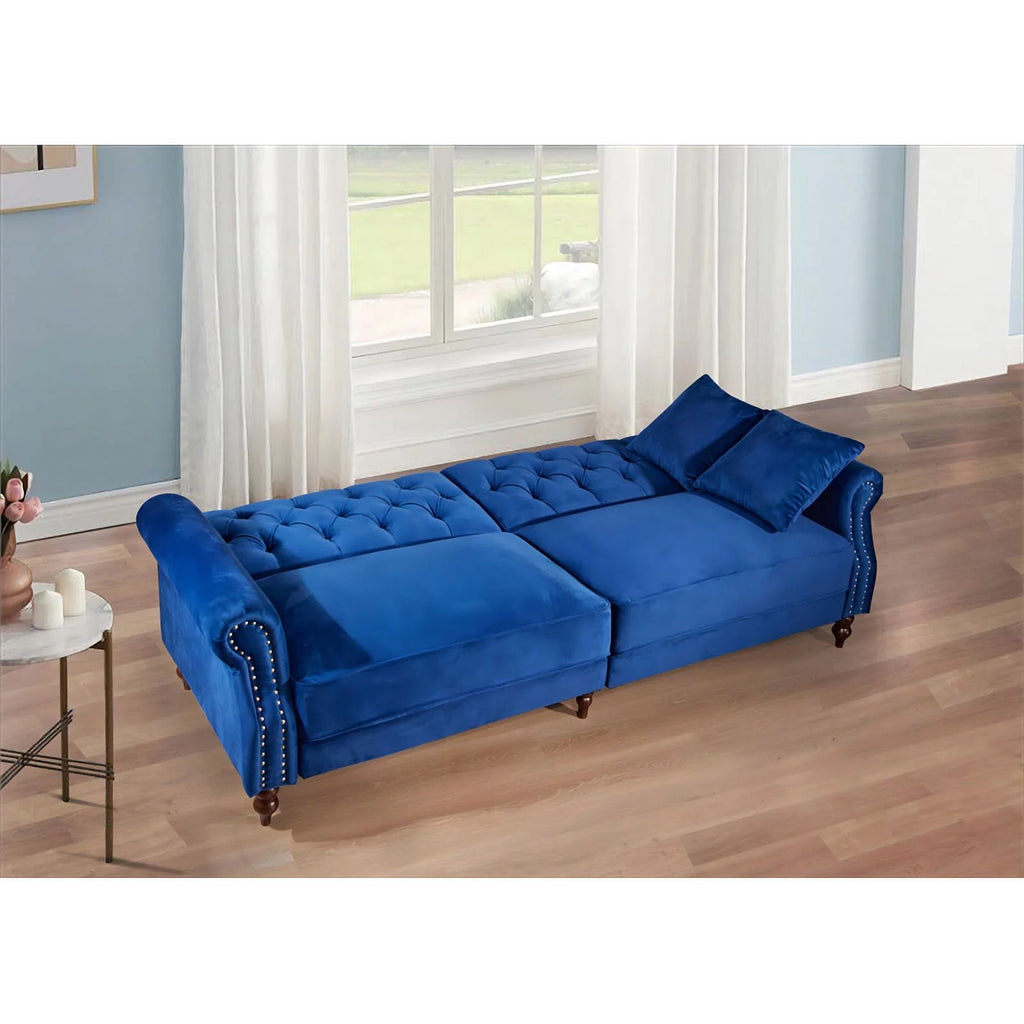 Blue Velvet Convertible Sofa Bed A9106
