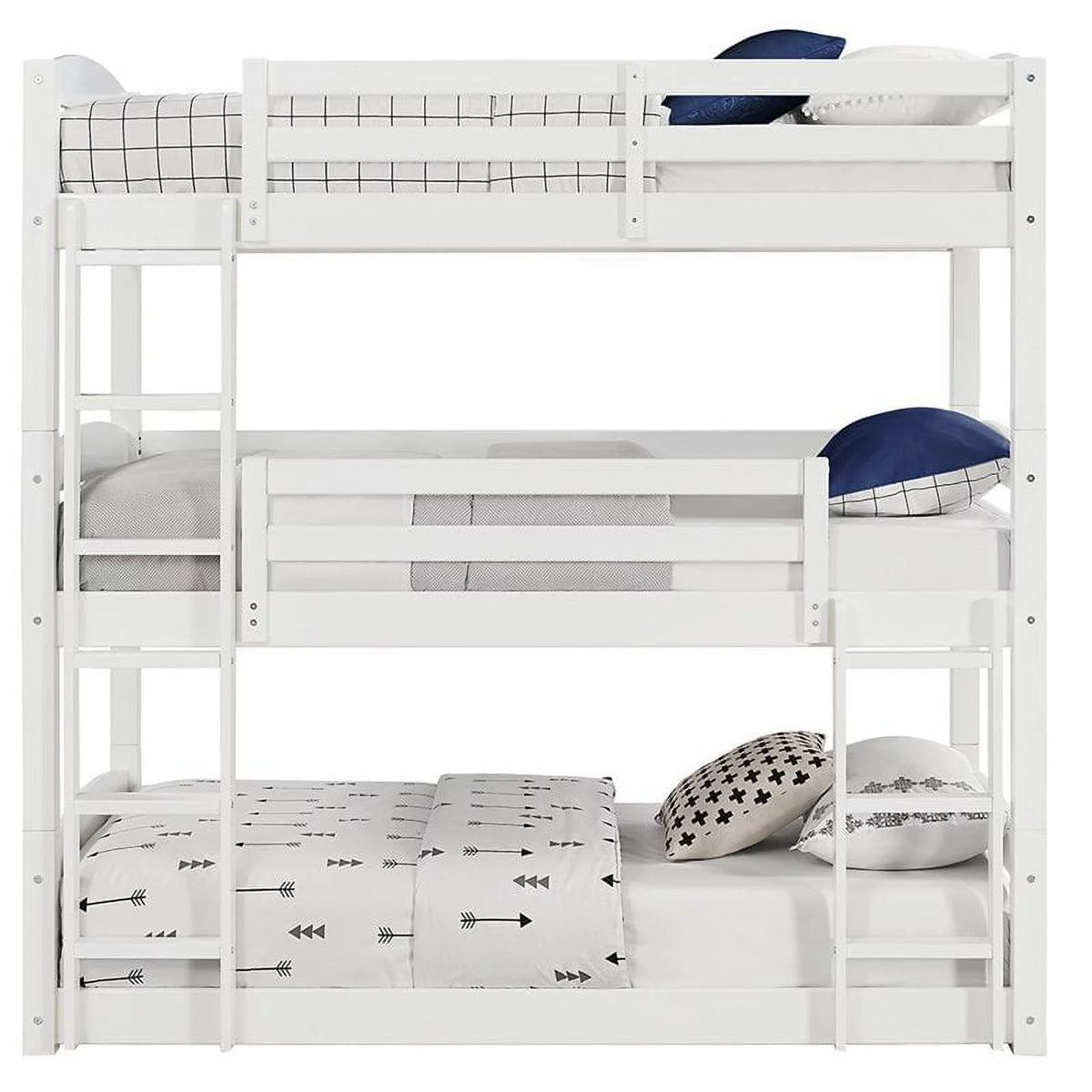 White Wood Twin Triple Bunk Bed P6864