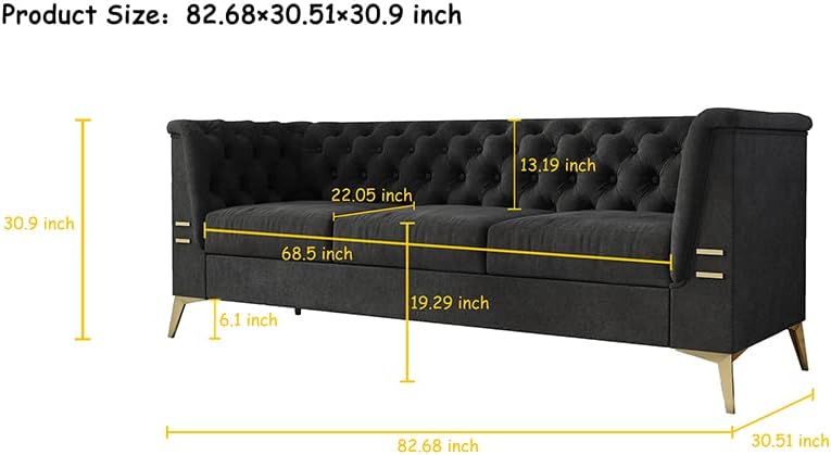 Dark Grey Velvet Chesterfield 3 Seater Sofa D36218