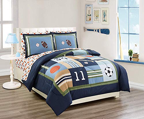 Light Blue Red Yellow Dark Blue Construction Comforter and Sheet Set Z755549