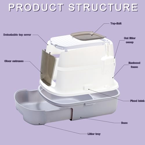 Grey Enclosed Cat Litter Box with Lid U607487