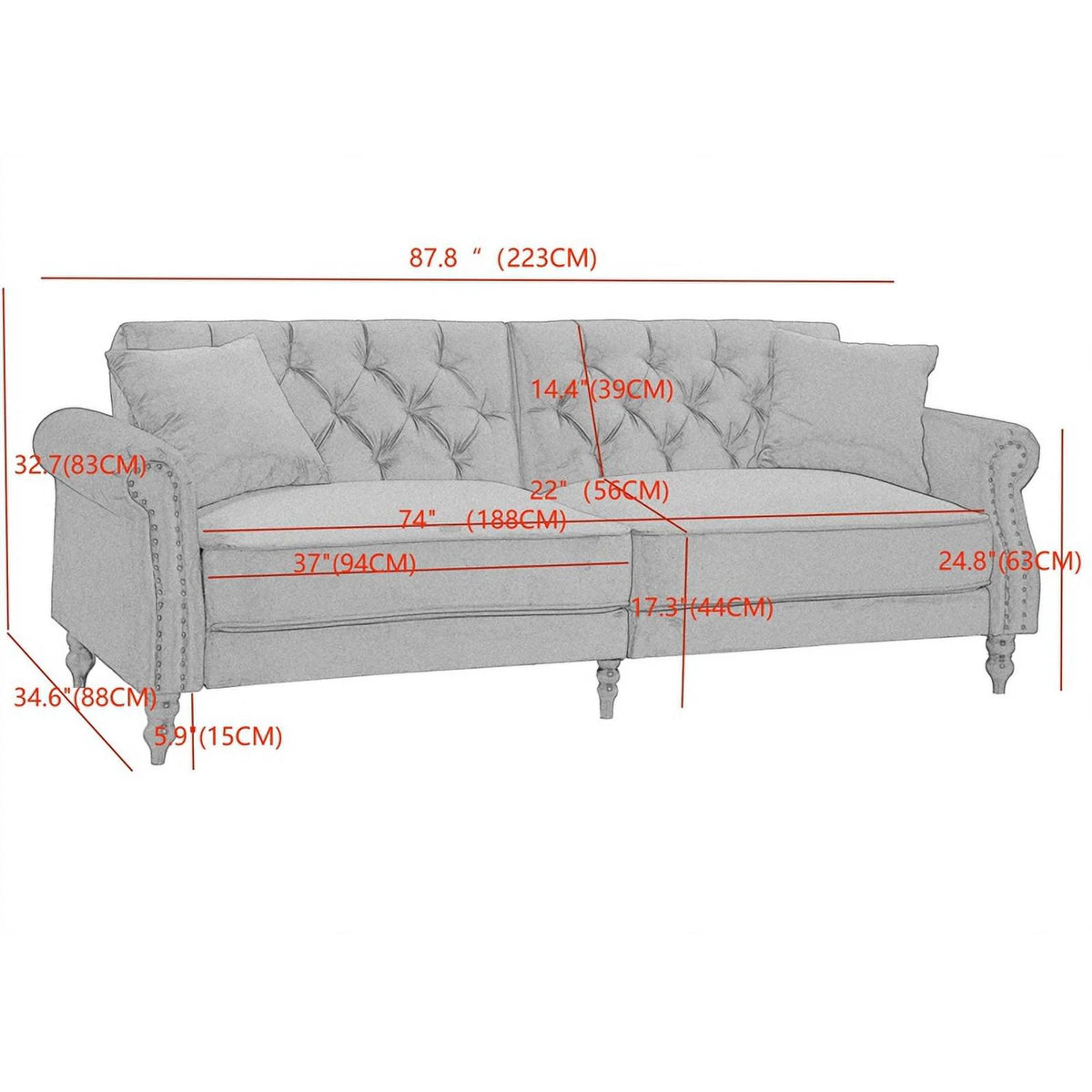 Blue Velvet Convertible Sofa Bed A9106