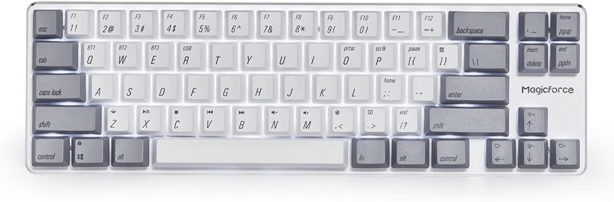 Wired/Wireless Bluetooth Mechanical Keyboard Gateron Blue Switch 68-keys Mini PBT Keycap White/Gray R345